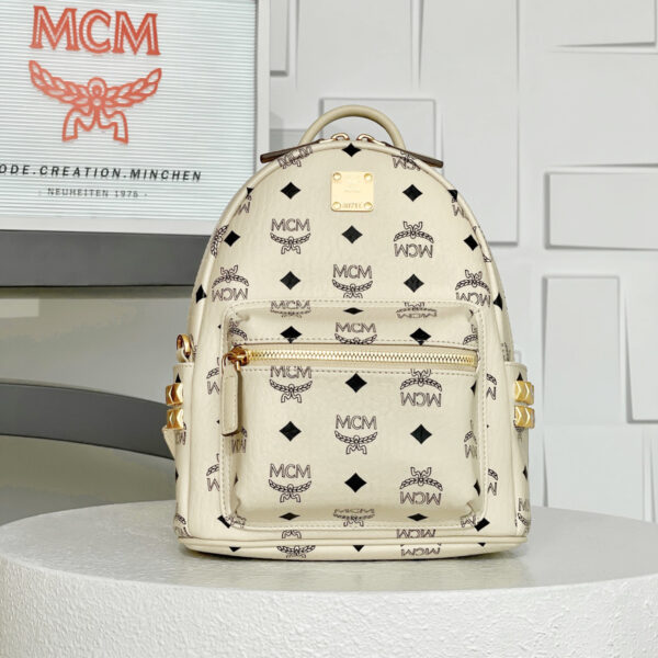 MCM Stark Visetos New Beige Rivet Backpack